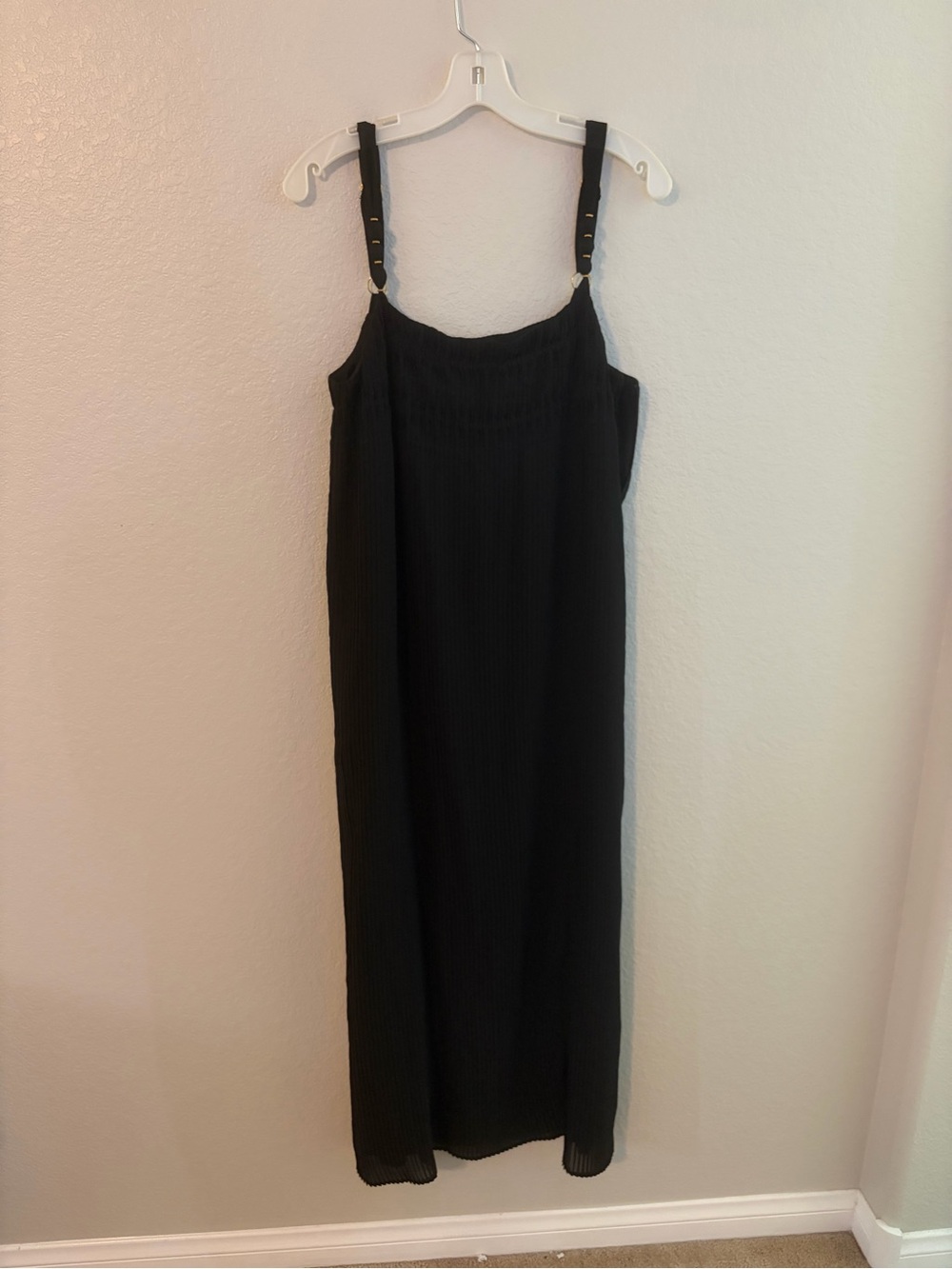 Adrienne Landau Black Sleeveless Quartz Maxi Dress with Adjustable Beaded Straps